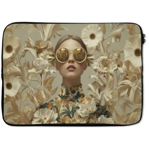 Vrouw - Bloemen - Zonnebril - Wit laptophoes neopreen klein -zkaufland3dotto