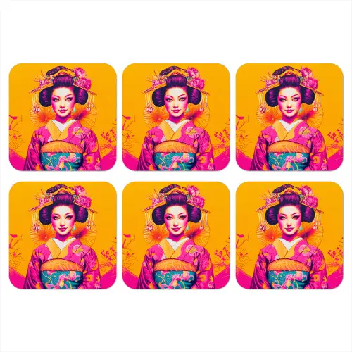 Bloemen - Vrouw - Kimono - Roze onderzetter kurk middel -3d