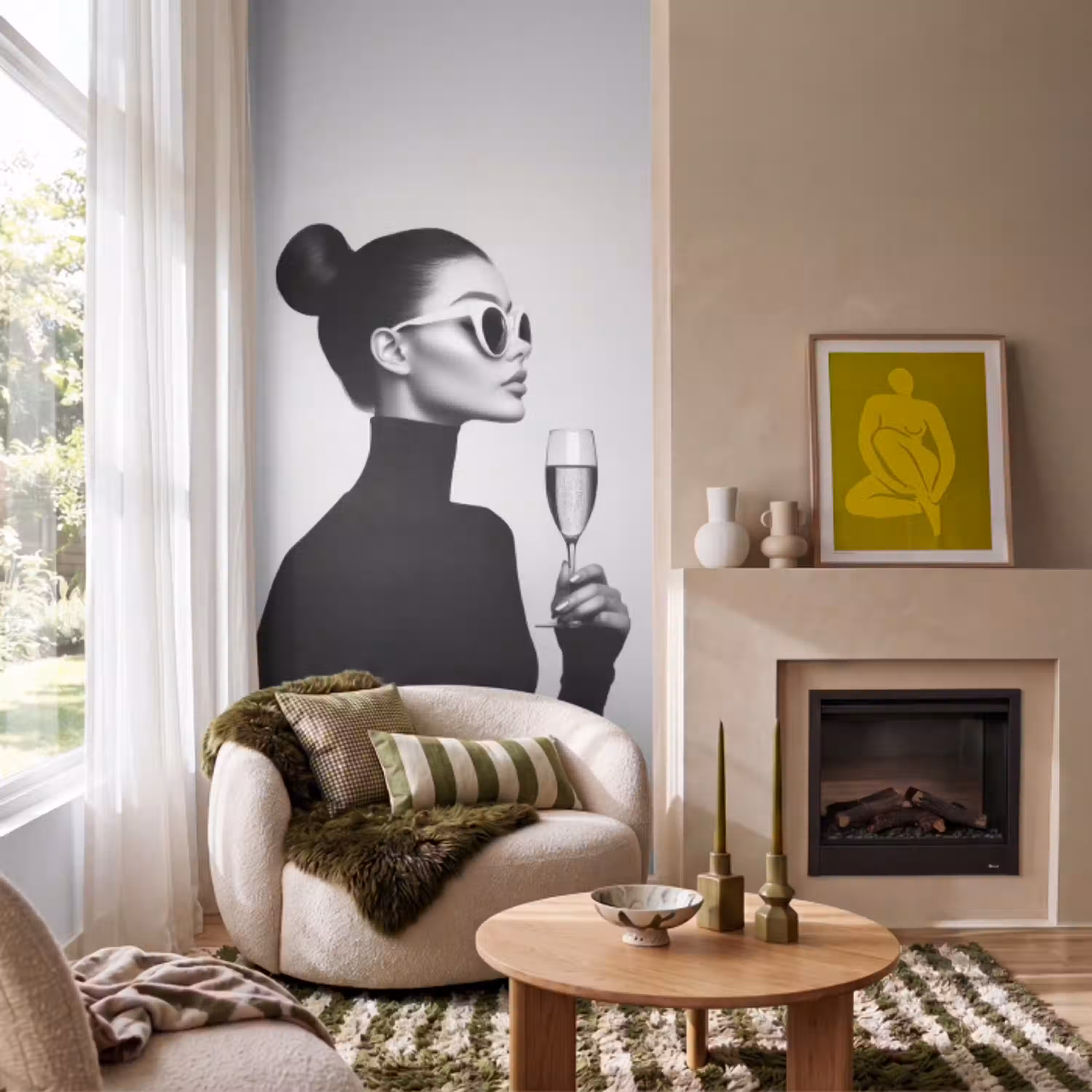 Vrouw - Champagne - Modern Behang Vlies klein -sfeer2