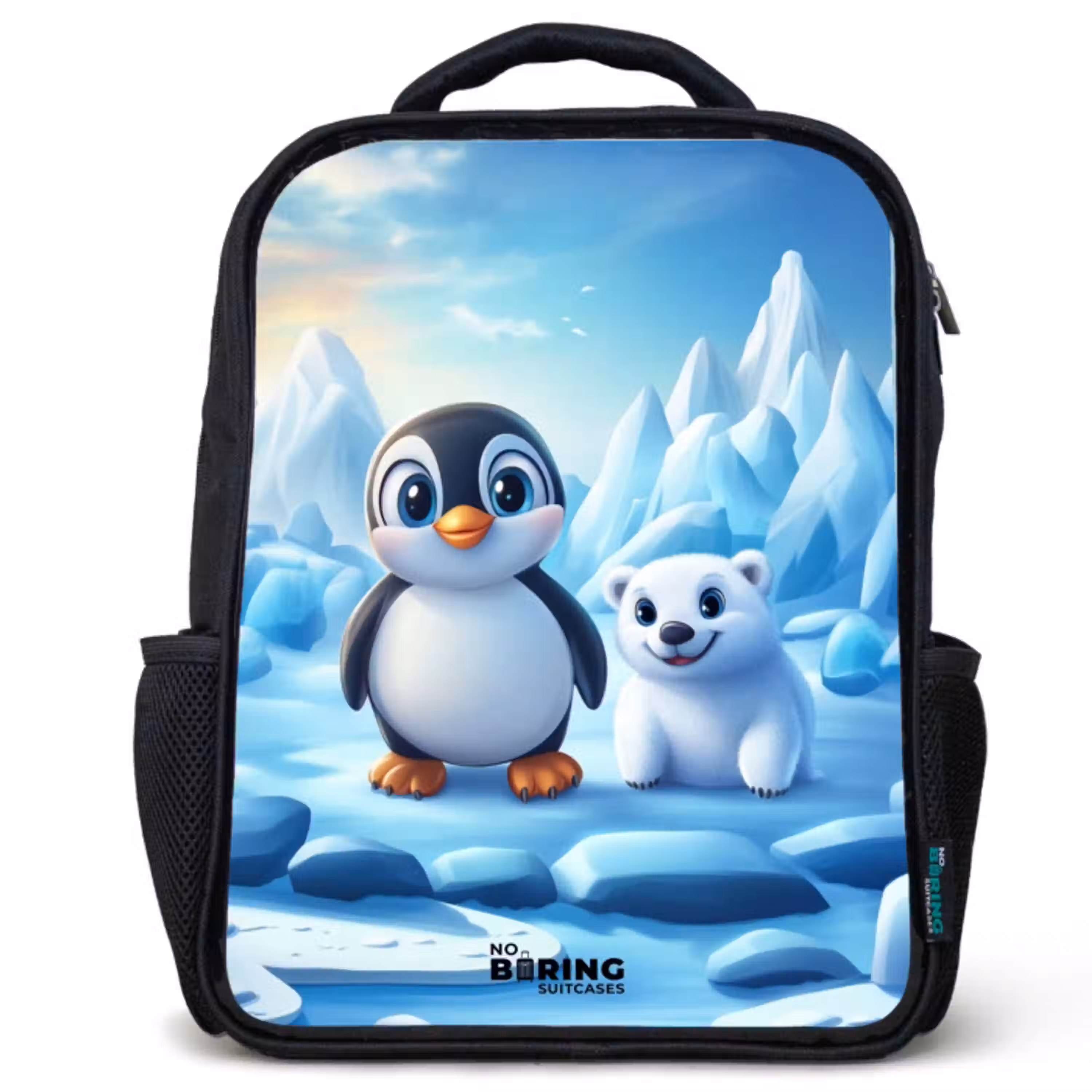 Pinguïn en ijsbeertje op ijsschotsen Rugzak - Zwart middel -3d
