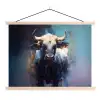 Stier - Zwart - Abstract - Horens textielposter latten blank klein -3d