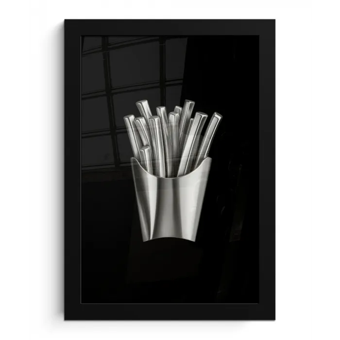 Frietjes - Futuristisch - Zilver fotolijst zwart zonder passe partout klein -3d
