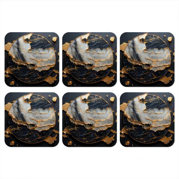Kunst - Goud - Zwart - Modern - Abstract onderzetter kurk middel -3d
