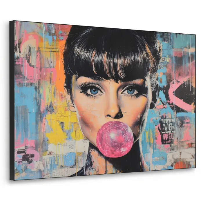 Kauwgom - Vrouw - Penseelstreken - Modern Textielframe zwart klein -3d