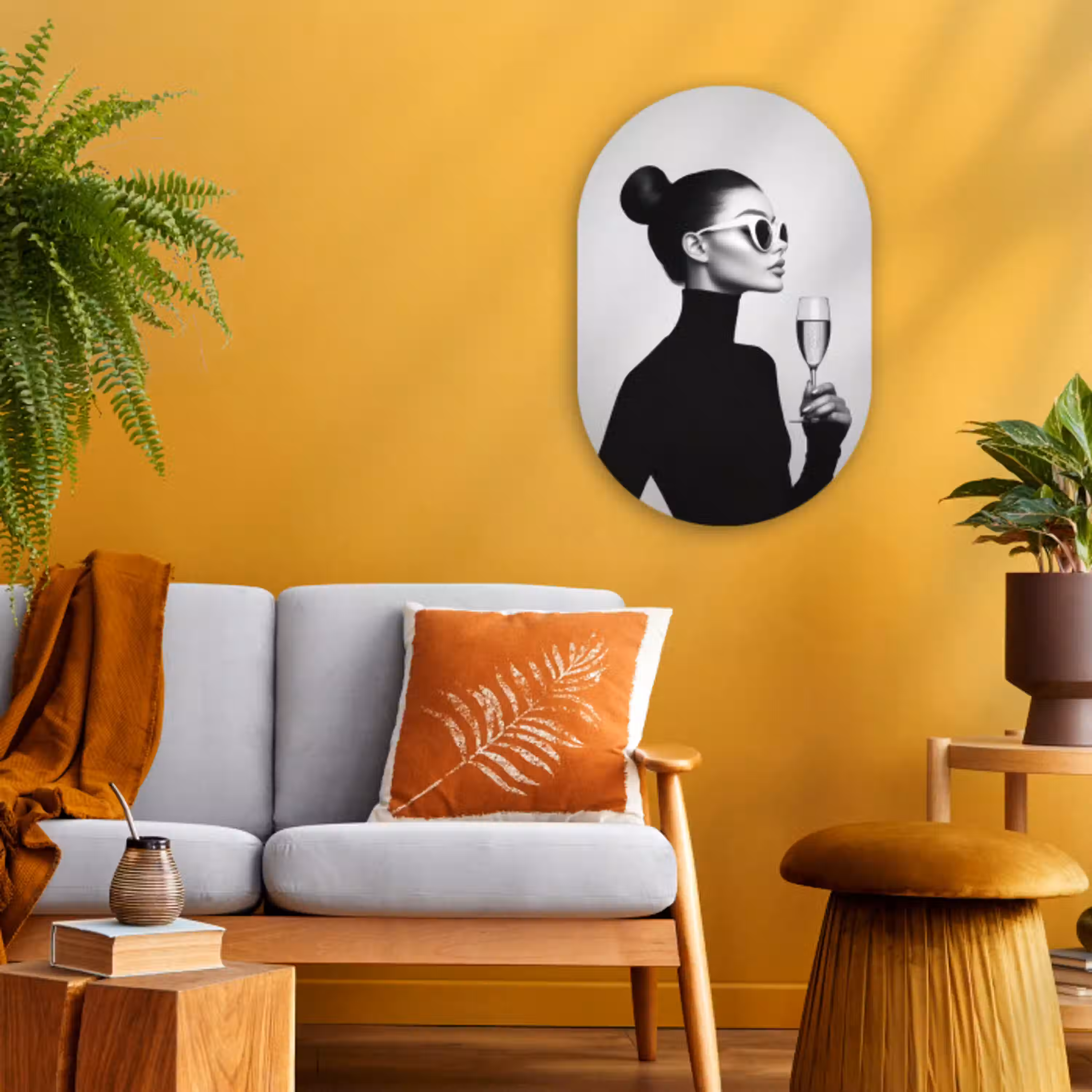 Vrouw - Champagne - Modern Wandcirkel Ovaal Forex klein -sfeer4