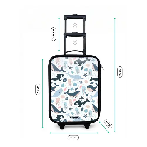 Zeedierenpatroon met walvissen, kwallen en orka's Kinderkoffer - Zwart klein -productfoto_formaten
