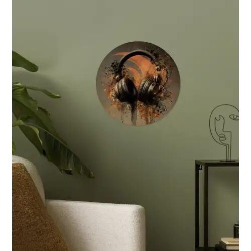 Koptelefoon - Bruin - Verf - Vintage Wandcirkel behangsticker klein -sfeer2