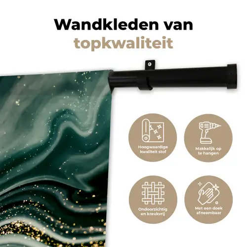 Marmerlook - Goud - Groen - Glitter - Design - Marmer Wandkleed katoen klein -sfeer2