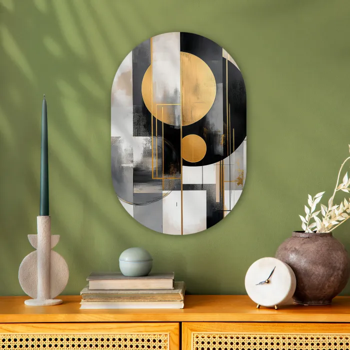 Abstract - Goud - Zilver - Vormen - Aesthetic - Modern Wandcirkel Ovaal Forex klein -sfeer2