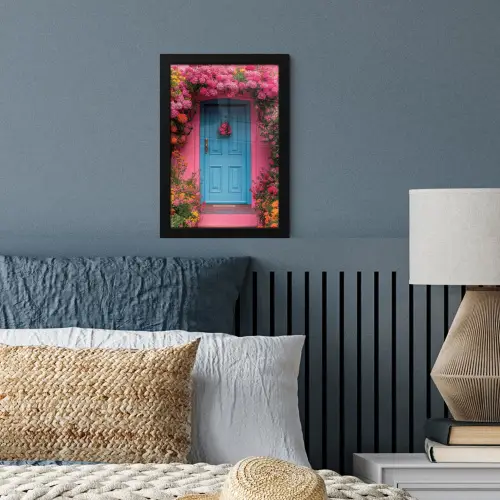 Bloemen - Deur - Roze fotolijst zwart zonder passe partout klein -sfeer3