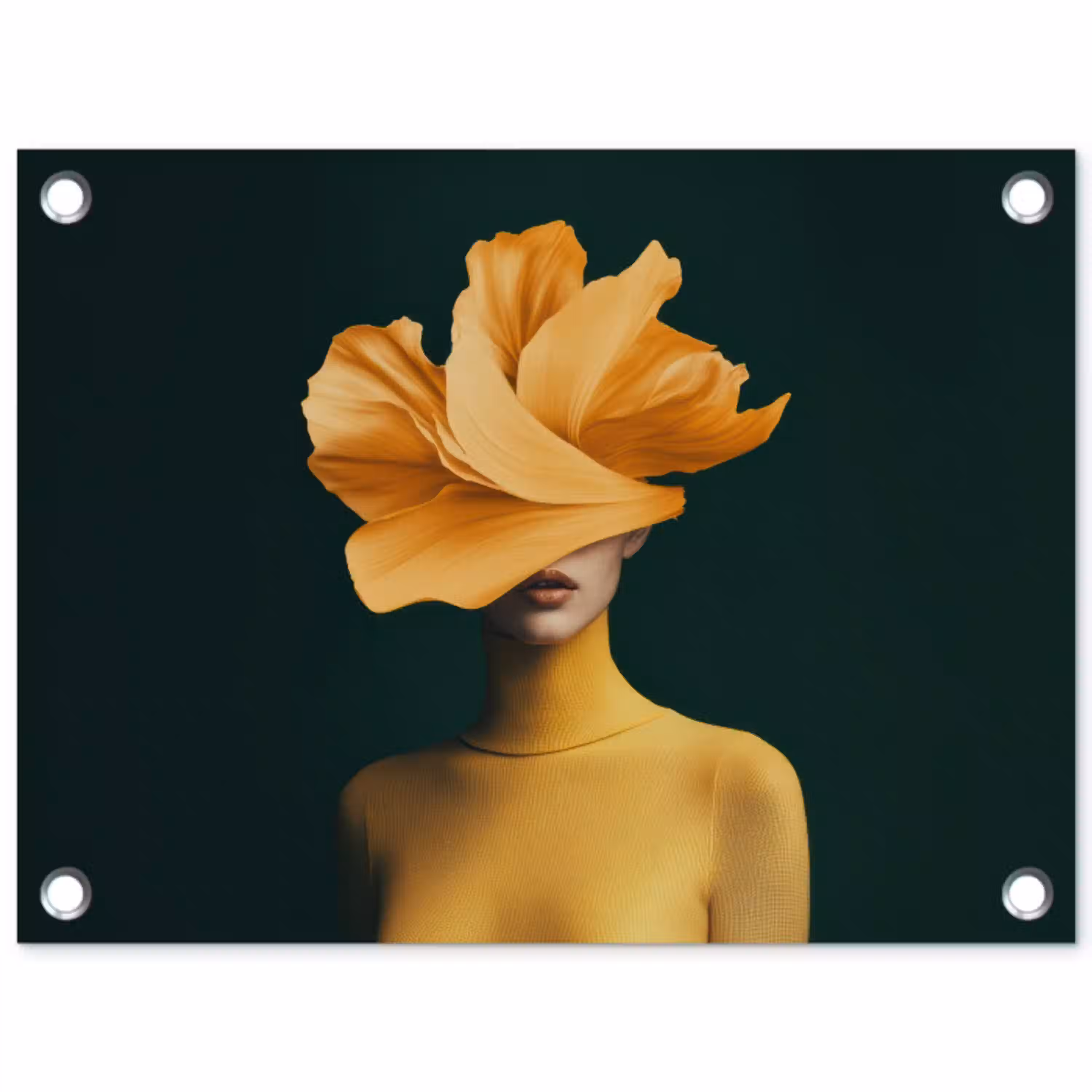 Vrouw - Hoed - Geel tuinposter los doek klein -3d