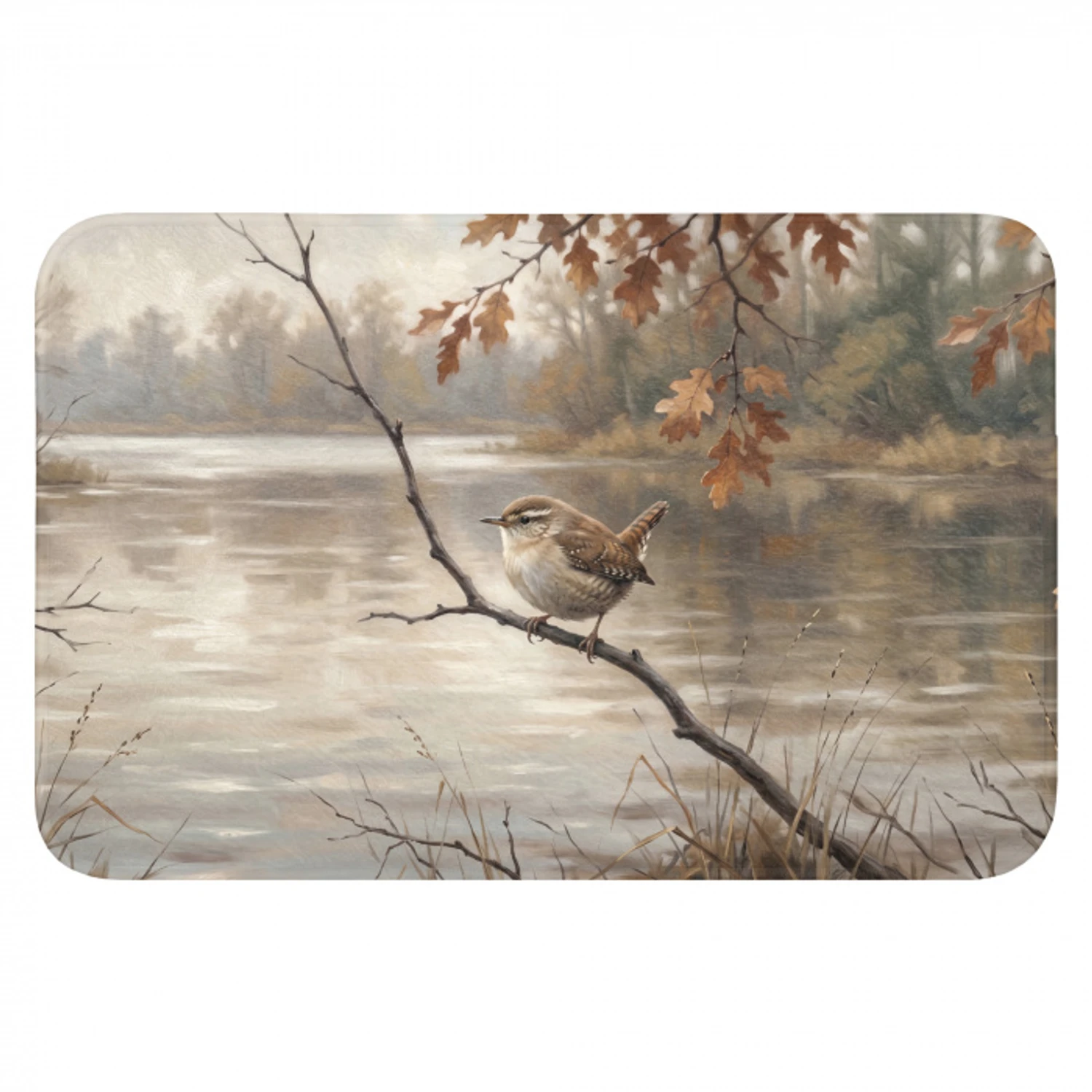 Winterkoninkje - Tak - Rivier - Natuur - Sfeervol Badmat klein -3d