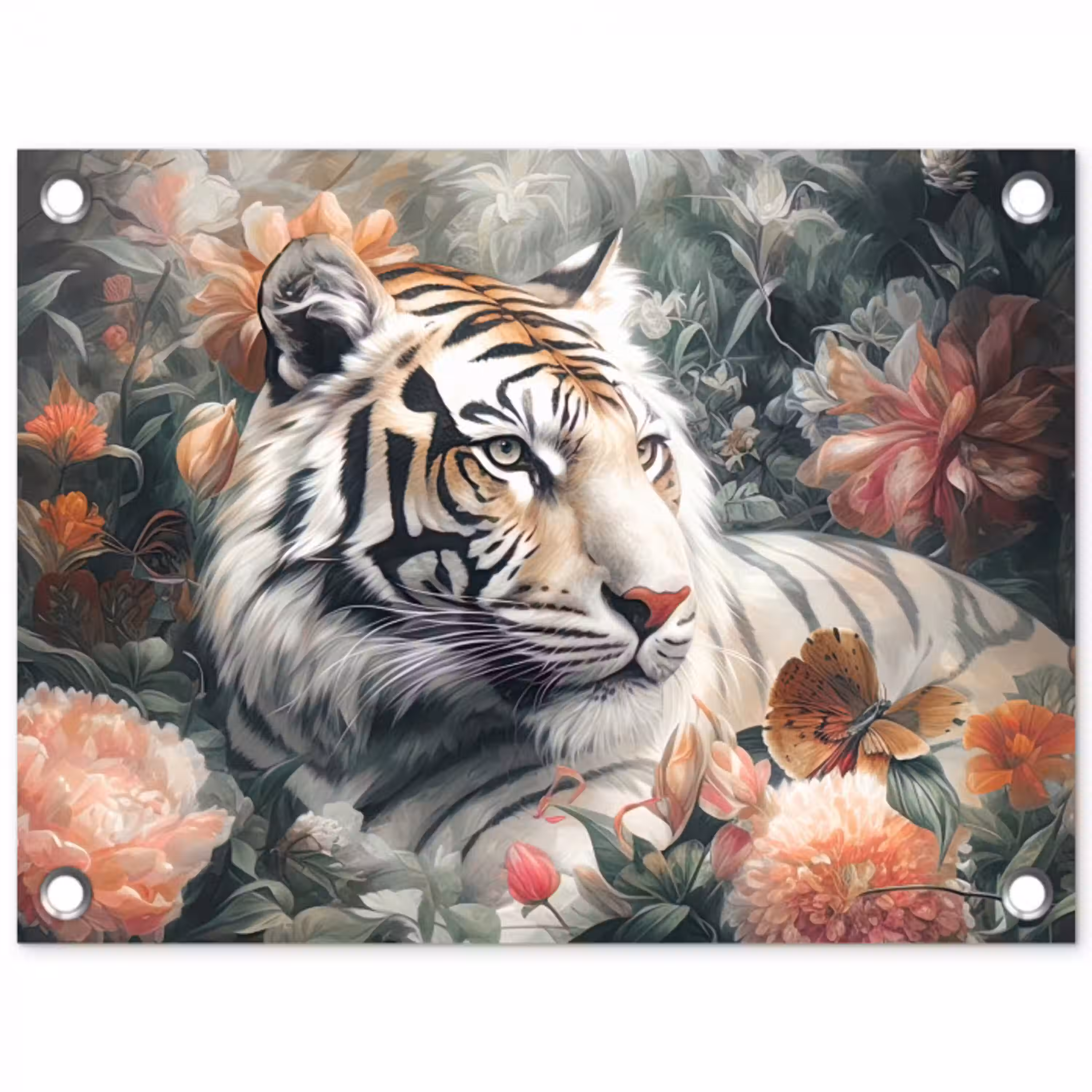 Tijger - Wilde dieren - Bloemen - Jungle tuinposter los doek klein -3d