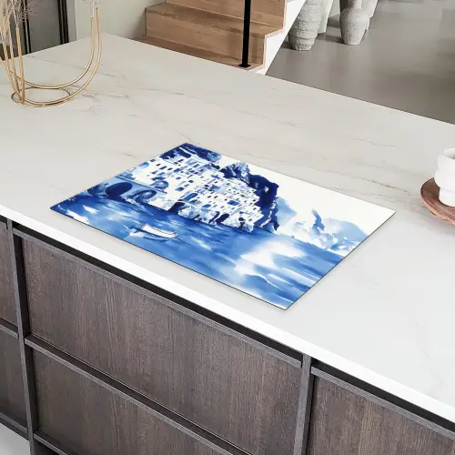 Dorp - Rotswand - Roeiboot - Water Inductie beschermer vinyl 3mm klein -sfeer8