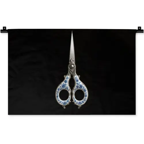 Schaar - Delfts blauw - Zwart Wandkleed katoen klein -zz3d