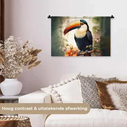 Toekan - Vogel - Bloemen - Planten Wandkleed katoen klein -sfeer1