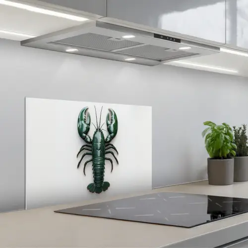 Kreeft - Glossier - Groen - Wit keuken achterwand spatscherm klein -3d_schuin