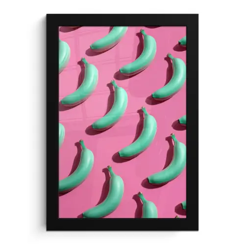 Bananen - Patroon - Blauw - Roze fotolijst zwart zonder passe partout klein -3d