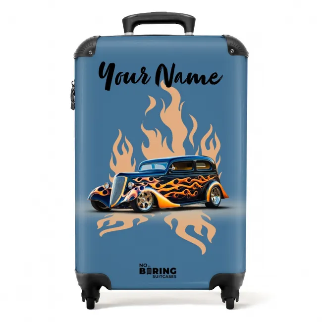 Zwarte auto met beige vlammen NBS - Handbagage koffer - Kinderen Unisex middel -productfoto_recht