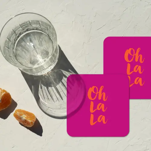 Oh la la - Roze - Oranje - Minimalistisch onderzetter kurk middel -sfeer4