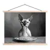 Sphynx - Kat - Dieren - Humor - Spaghetti - Zwart Wit textielposter latten blank klein -3d