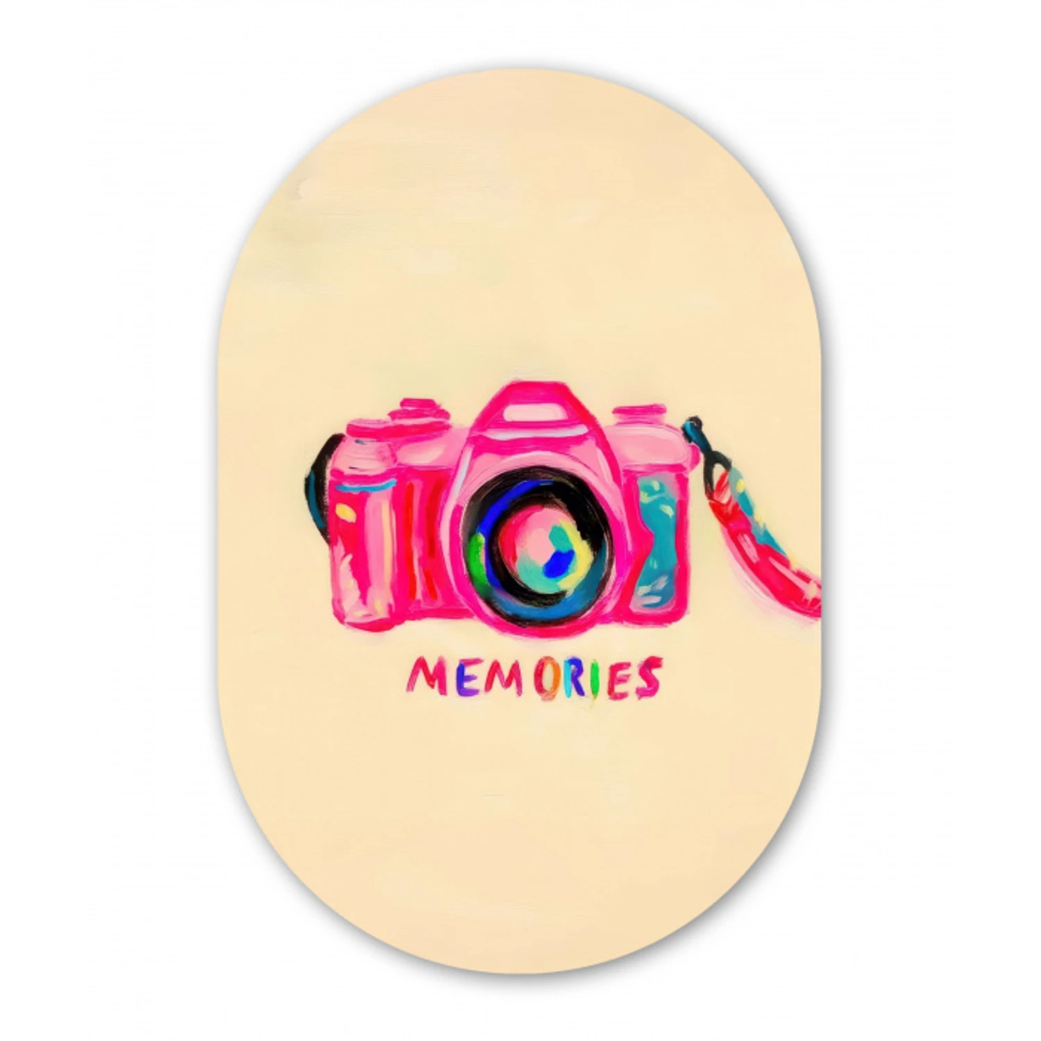 Camera - Memories - Roze - Geschilderd Wandcirkel Ovaal Glas middel -3d