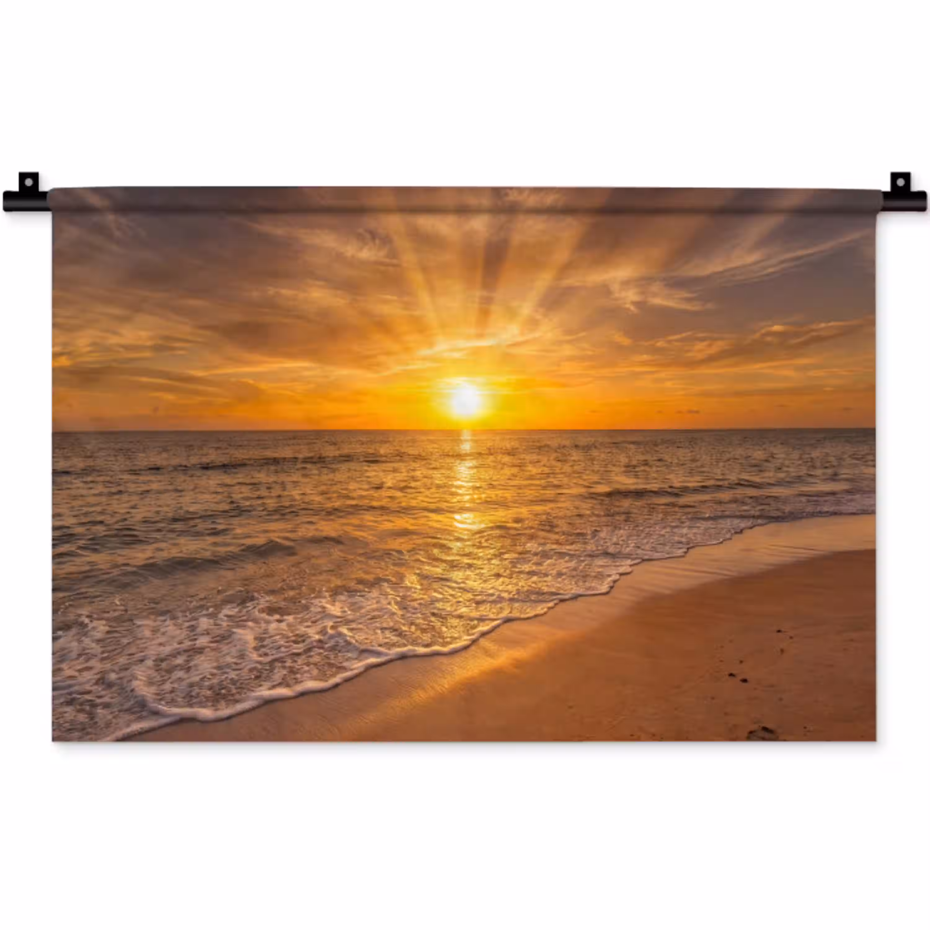 Zee - Zonsondergang - Golven - Kust - Oranje Wandkleed katoen klein -zz3d