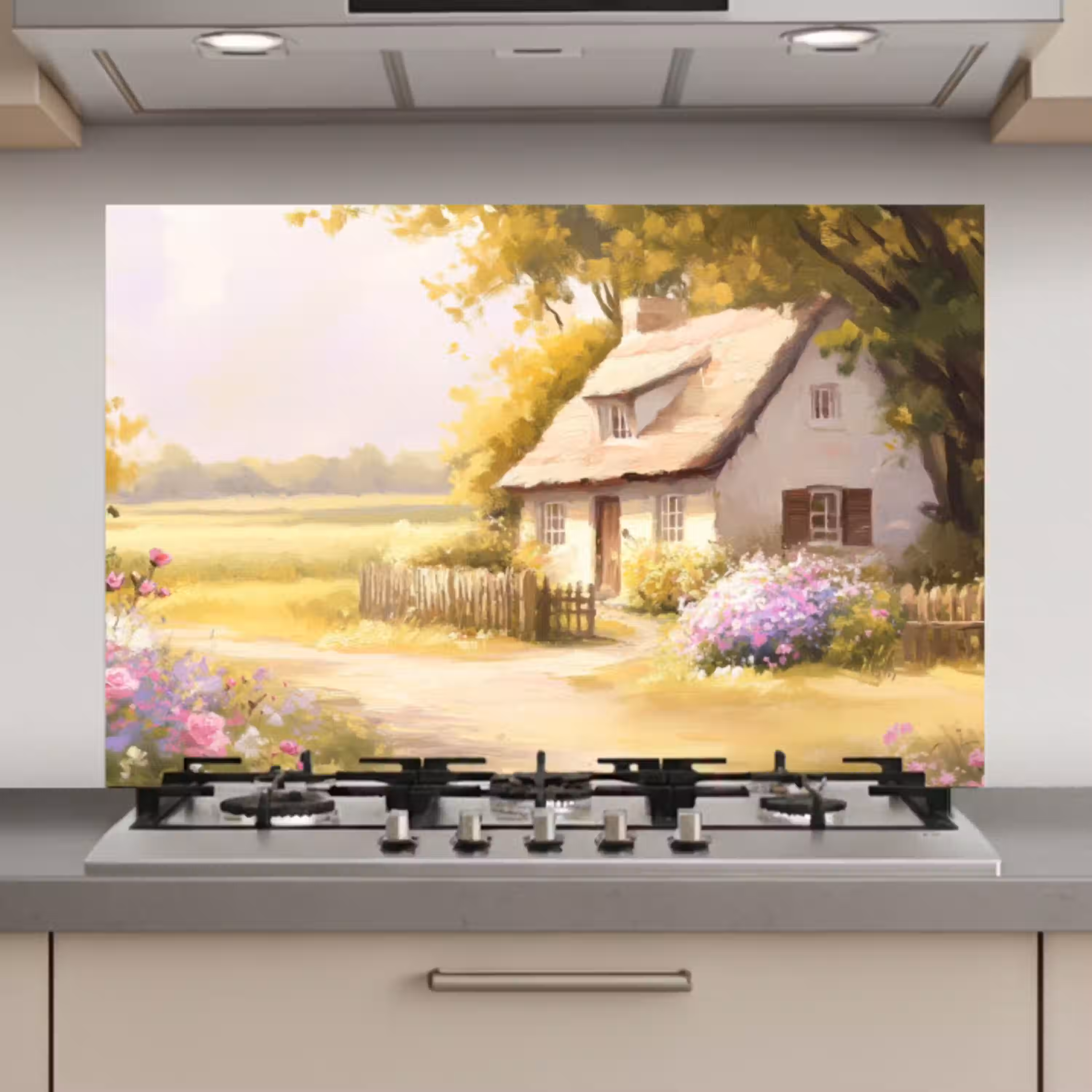 Huisje - Hout - Bloemen keuken achterwand spatscherm klein -3d_website