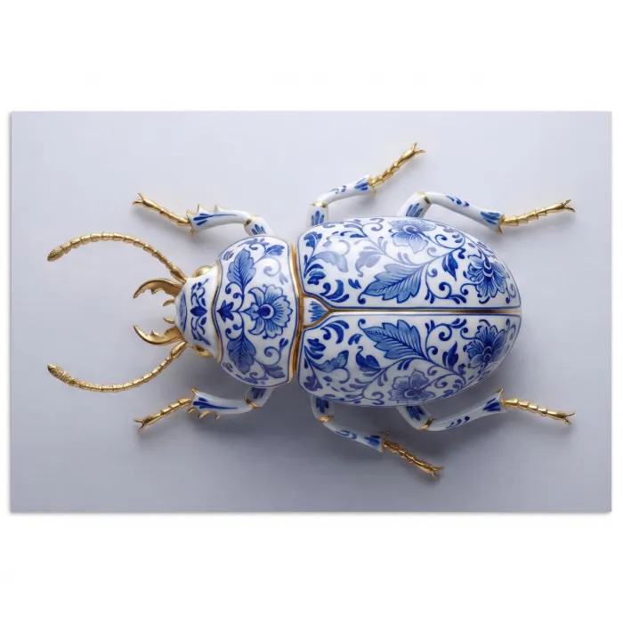 Kever - Delfts  - Blauw - Goud poster papier klein -3d