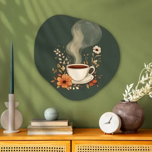 Kop - Bloemen - Groen - Koffie Wandcirkel Organisch Plexiglas middel -sfeer2