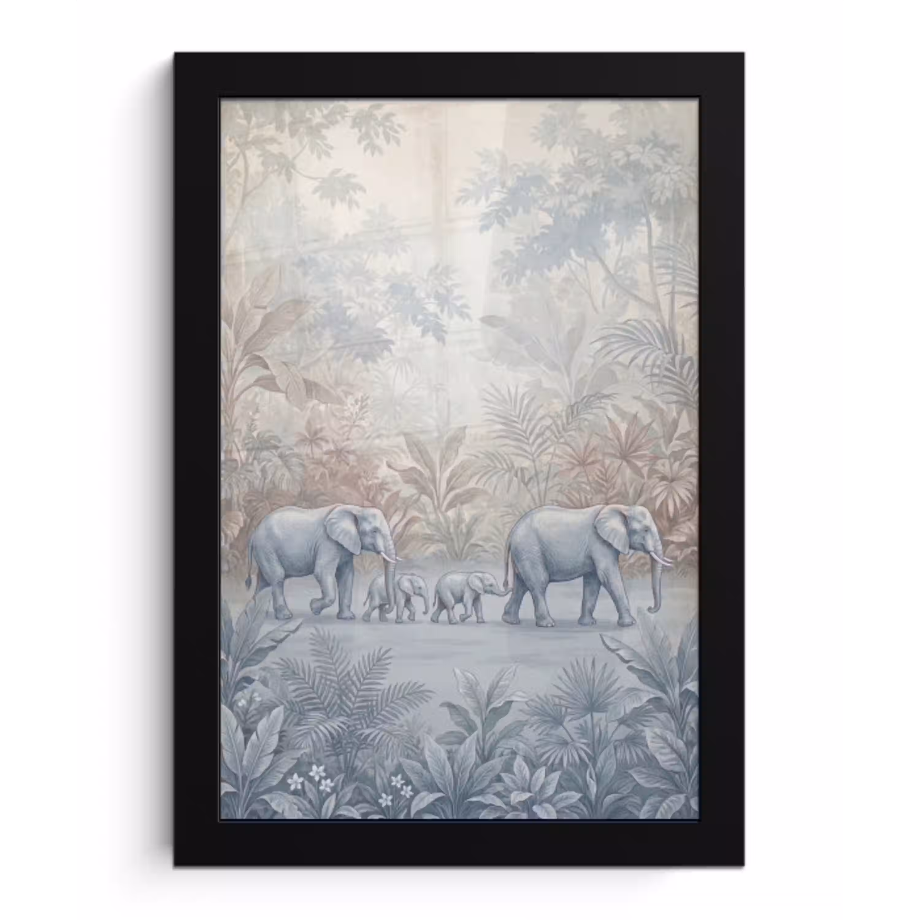 Olifant - Familie - Jungle - Illustratie - Grijs fotolijst zwart zonder passe partout klein -3d
