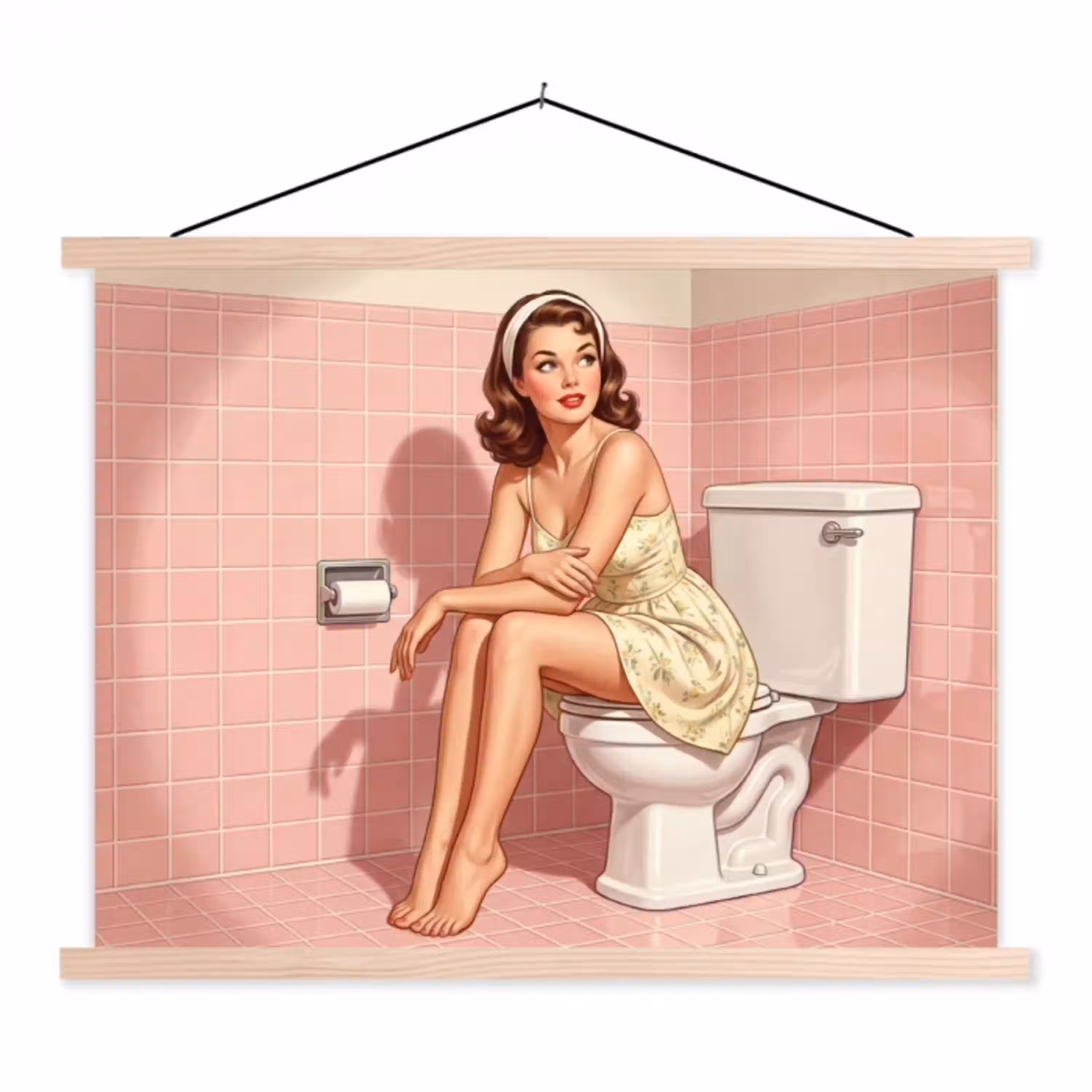 Roze - Retro - Vrouw textielposter latten blank klein -3d