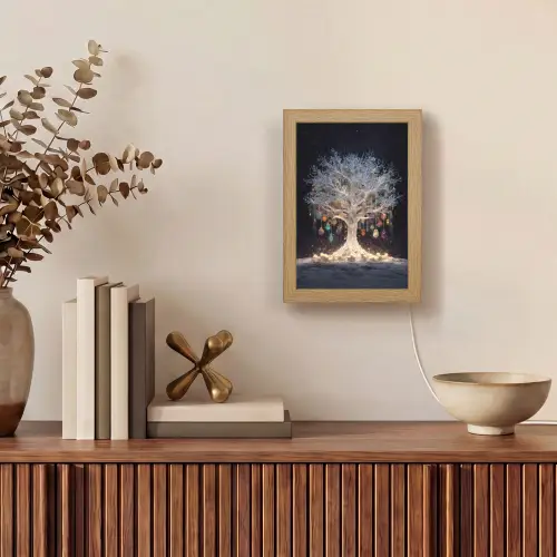 Sneeuwboom  - Lichtjes - Wit - Kleurrijk Light Box met kabel (Tafellamp) klein -sfeer2