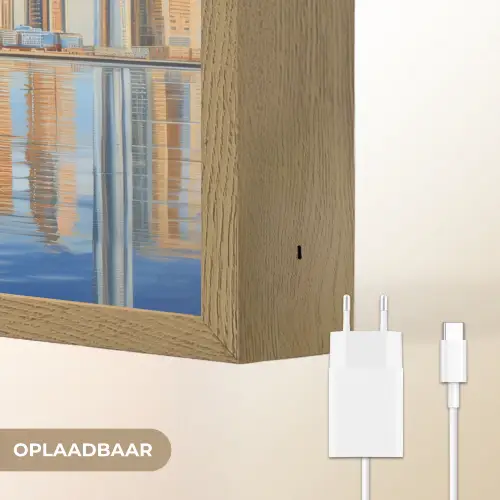 Skyline - Wolkenkrabbers - Water - Blauw Light Box met batterij (Wandlamp) middel -USP_websiteoplaadbaarNL