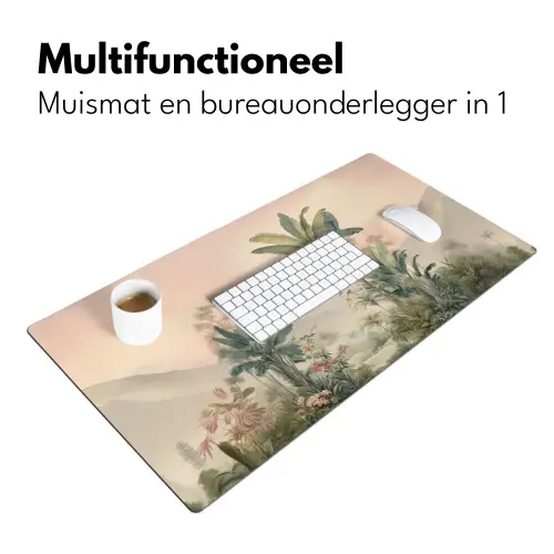 Tropisch landschap - palmbomen - Bloemen - Roze lucht Muismat XXL klein -sfeer4