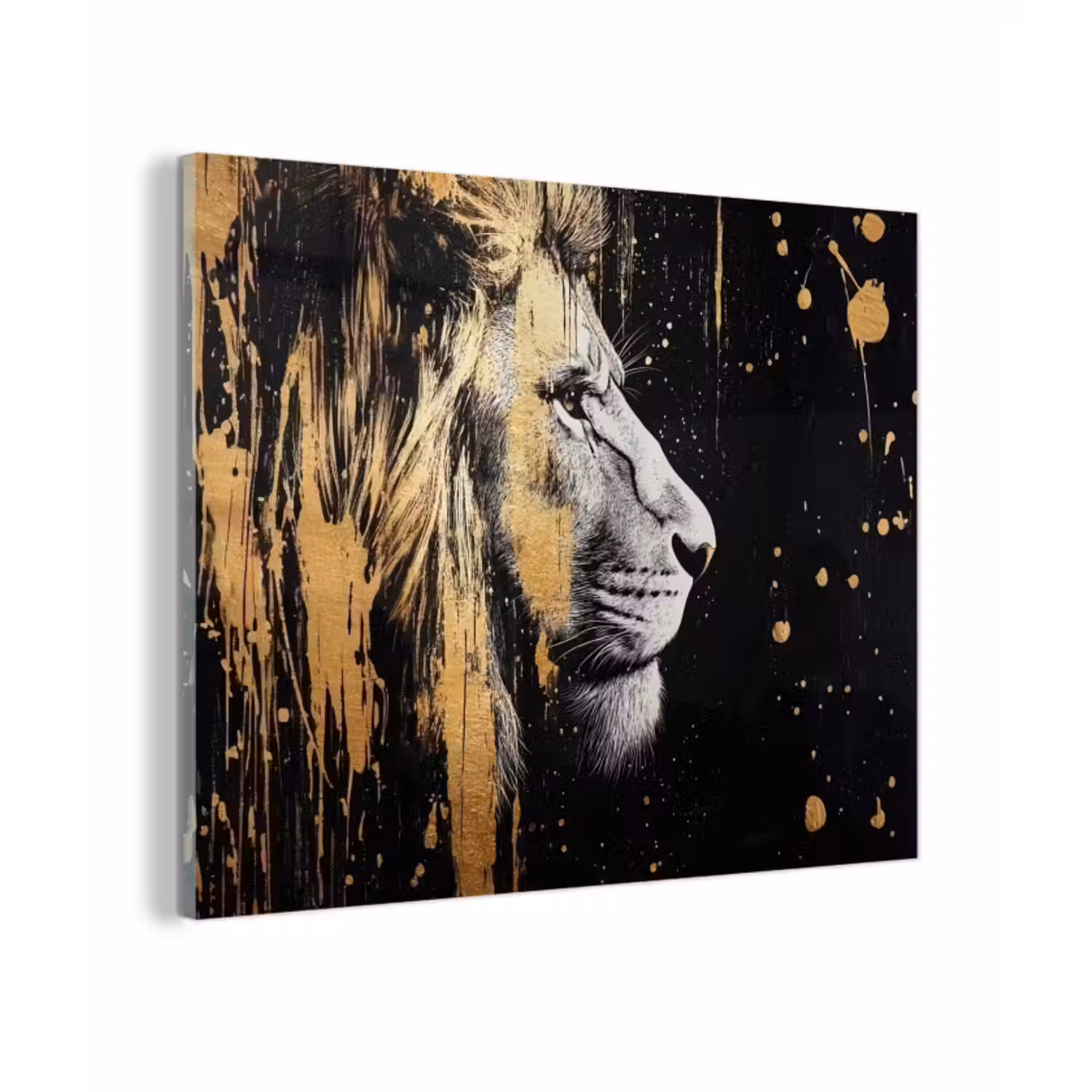 Glas schilderij - Portret - Leeuw - Abstract - Goud