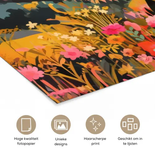 Zonsondergang - Bergvallei - Contrast poster papier klein -closeup_NL