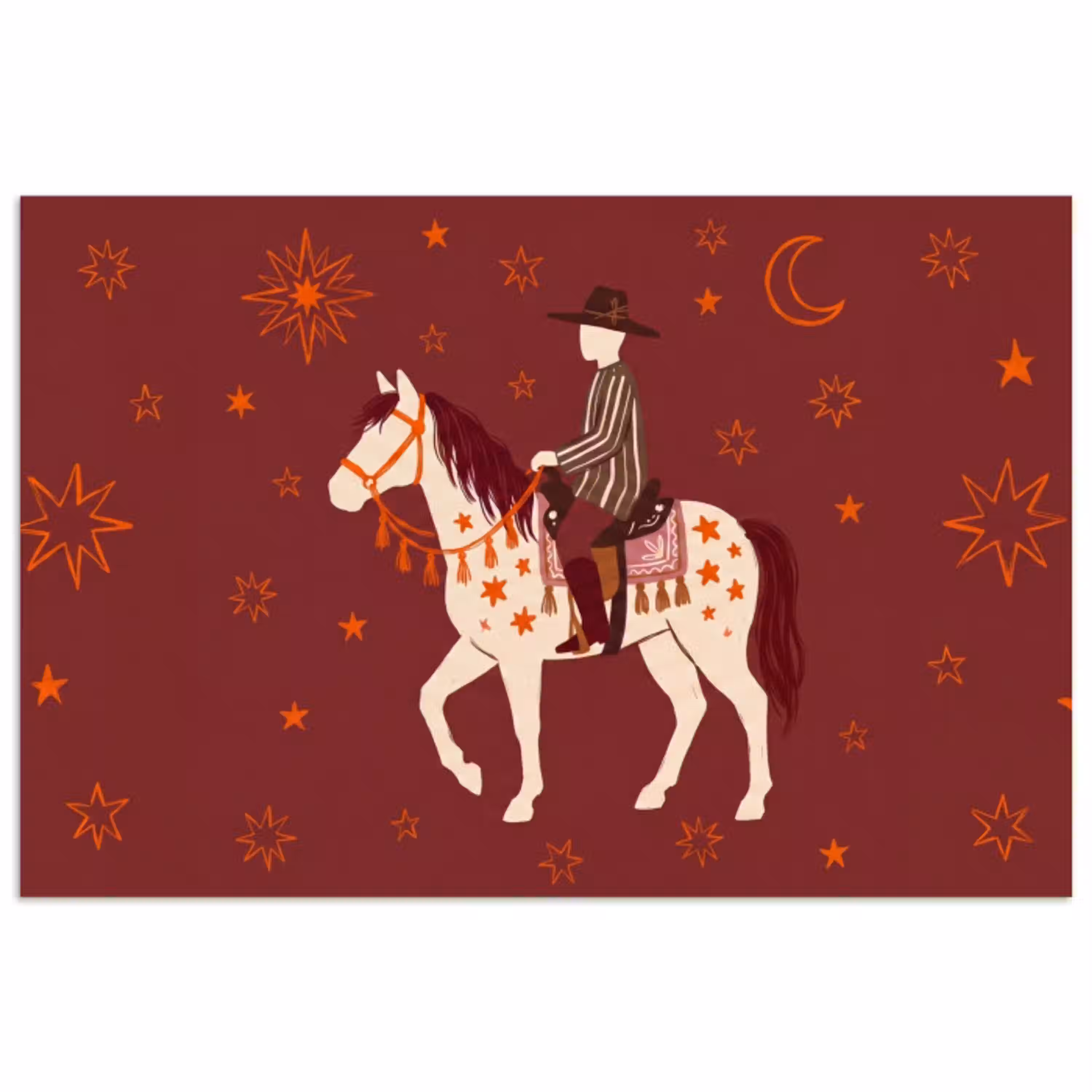 Paard - Ruiter - Sterren - Nacht - Illustratie poster papier klein -3d