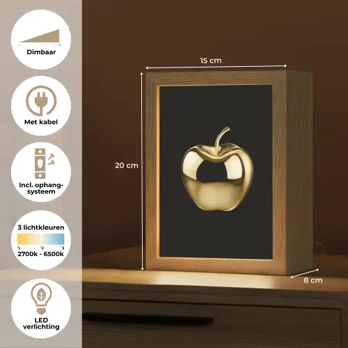 Appel - Goud - Chrome - Zwart Light Box met kabel (Tafellamp) klein -USP_NL