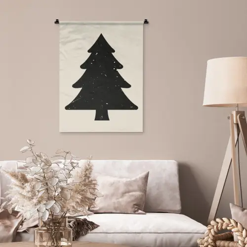 Kerstboom - Zwarte kerstboom - Boom - Japandi Wandkleed katoen klein -sfeer4