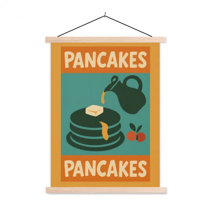 Pannenkoeken - Siroop - Illustratie - Oranje textielposter latten blank klein -3d