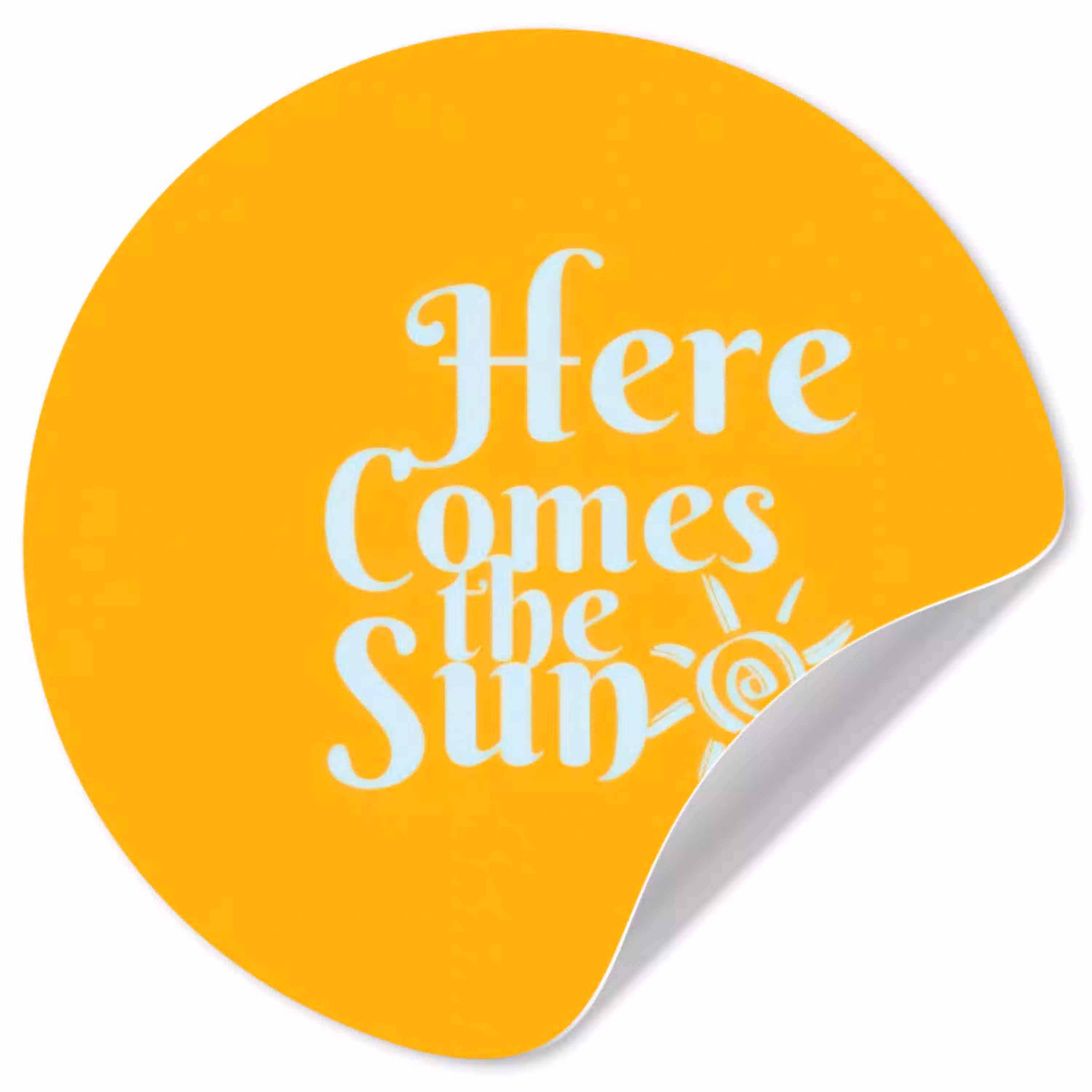 Geel - Blauw - Here comes the sun Wandcirkel behangsticker klein -3d