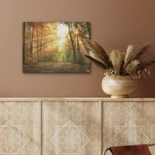 Bos - Herfst - Zon - Landschap - Natuur - Bomen - Bladeren PET vilt klein -sfeer4