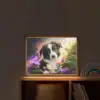 Puppy - Zon - Bloemen - Natuur - Bordercollie - Hond Light Box met batterij (Wandlamp kind) middel -sfeer1_kind