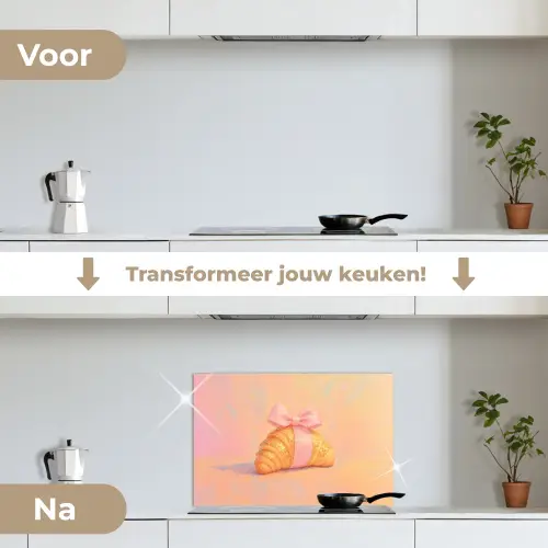 Croissant - Strik - Roze keuken achterwand spatscherm klein -voor_na_NL