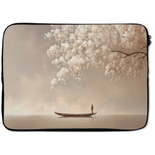 Bloesems - Wit - Boot - Minimalistisch laptophoes neopreen klein -zkaufland3dotto