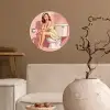 Roze - Retro - Vrouw Wandcirkel behangsticker klein -sfeer1