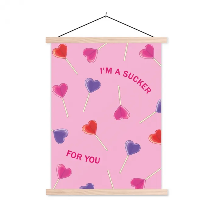 Lolly - Valentijn - Illustratie - Snoep textielposter latten blank klein -3d