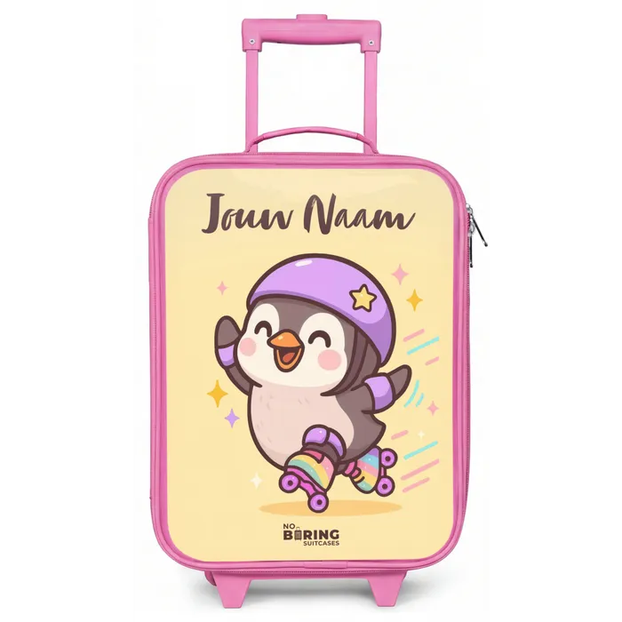 Kawai - Pinguin - Rolschaatsen Kinderkoffer - Roze klein -zz3dotto