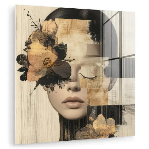 Gezicht - Bloemen - Zwart - Vrouw plexiglas 5mm klein -zzzproduct_nieuw